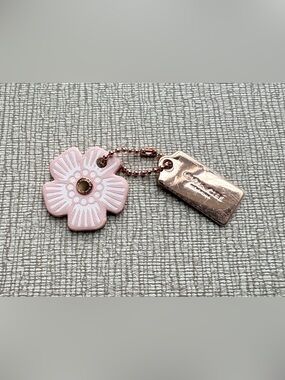 NWOT COACH Pink Leather Tea Rose Rose Gold Hang Tag Hangtag Mini Bag Charm Fob